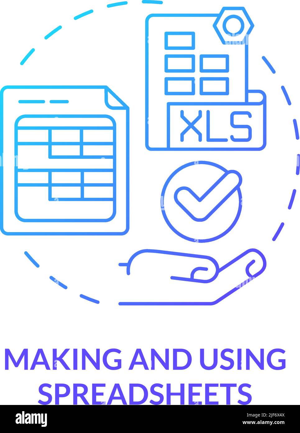 Creazione e utilizzo di fogli di calcolo con un'icona di concetto di gradiente blu Illustrazione Vettoriale