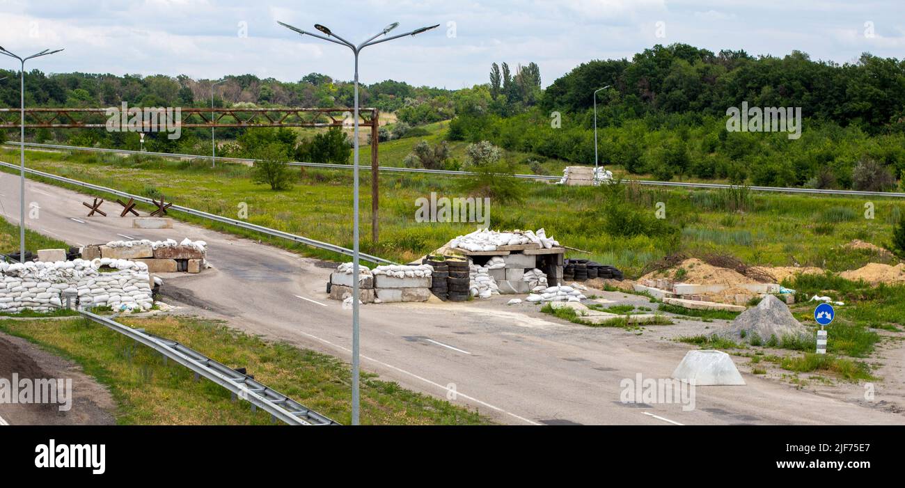 Guerra in Ucraina. Punto di verifica. Strutture difensive. Foto Stock