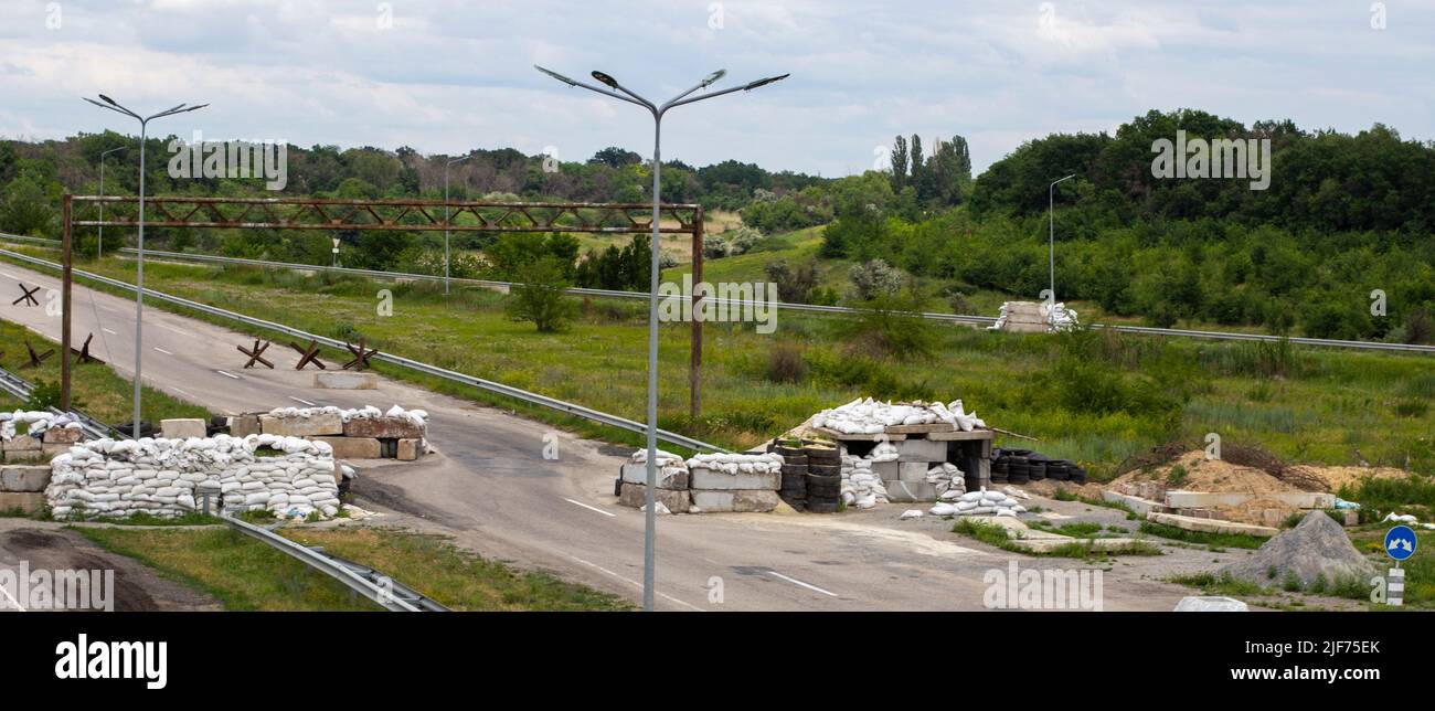 Guerra in Ucraina. Punto di verifica. Strutture difensive. Foto Stock