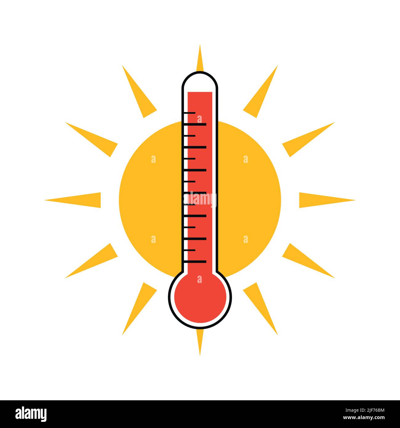 l'icona del termometro termico e il simbolo del sole sono isolati su bianco Illustrazione Vettoriale