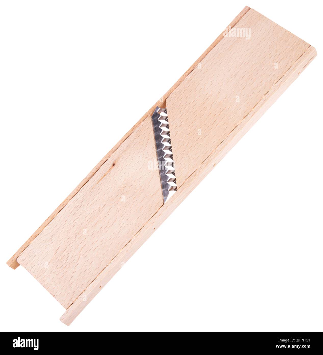 Grattugia ecologica in legno per verdure isolate su sfondo bianco Foto Stock