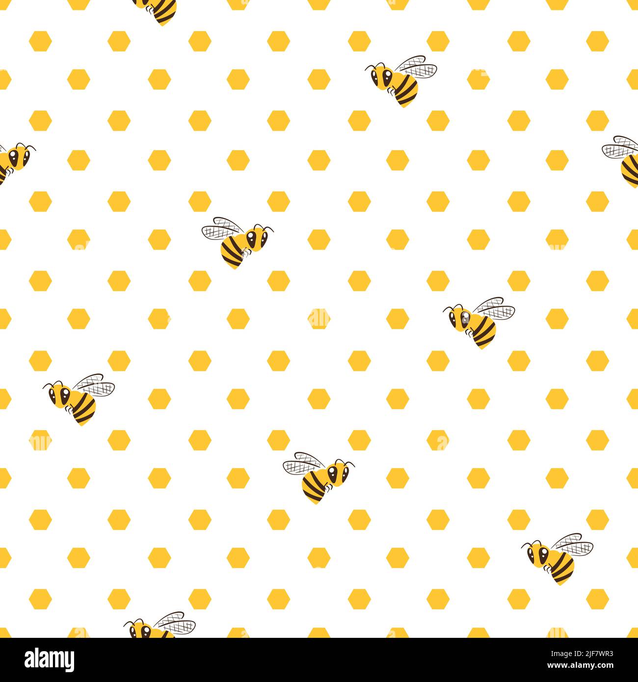 Modello di miele senza giunture con ape e ape di miele. Stampa vettoriale a punti Polka Illustrazione Vettoriale