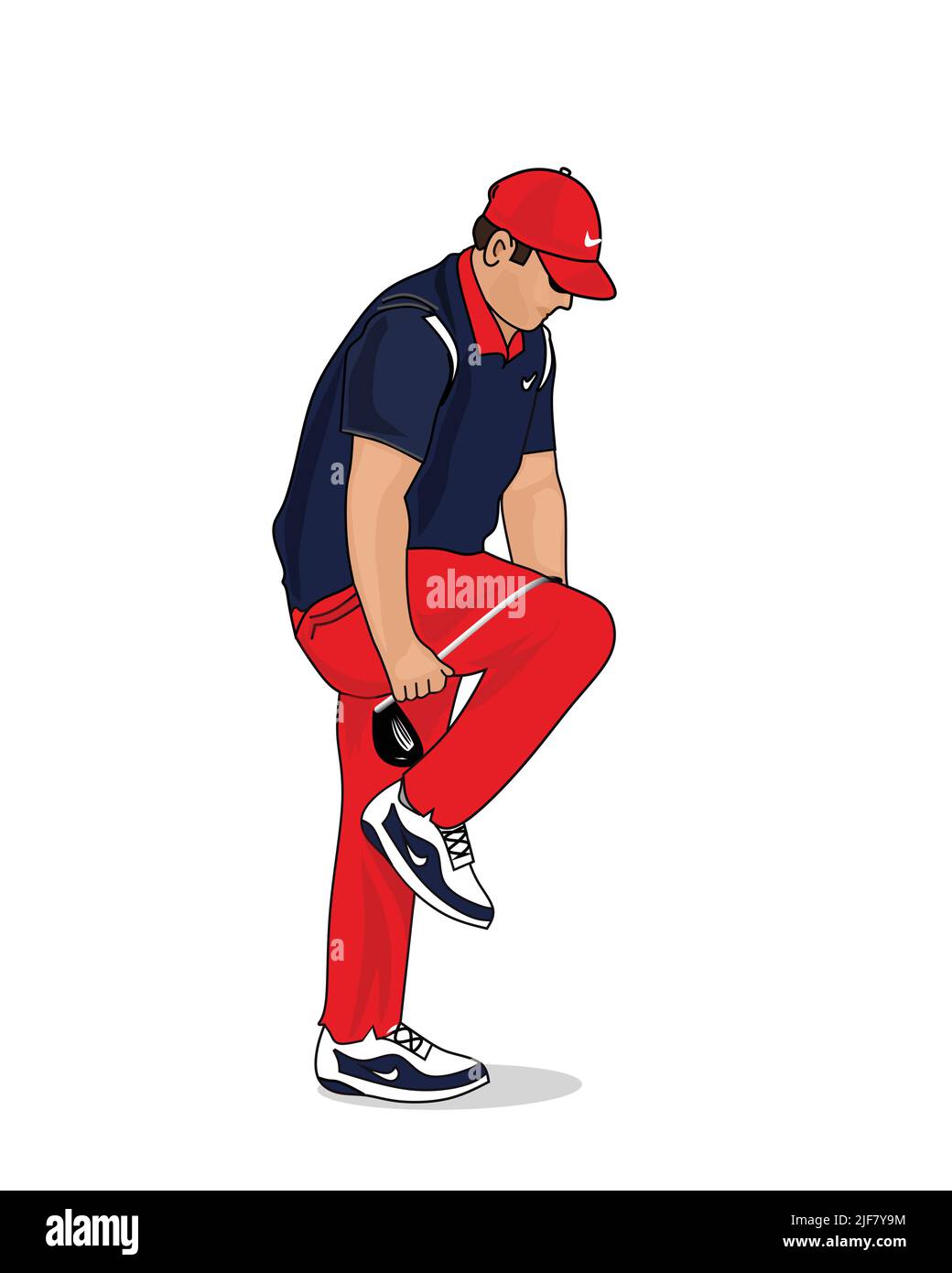 golfer che frena il randello di golf nelle sue ginocchia clipart illustrazione vettoriale Illustrazione Vettoriale