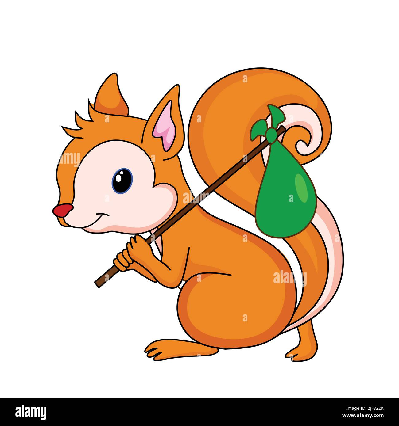 scoiattolo che va a partire con il fascio di tenuta sul bastone vettore illustrazione arte Illustrazione Vettoriale