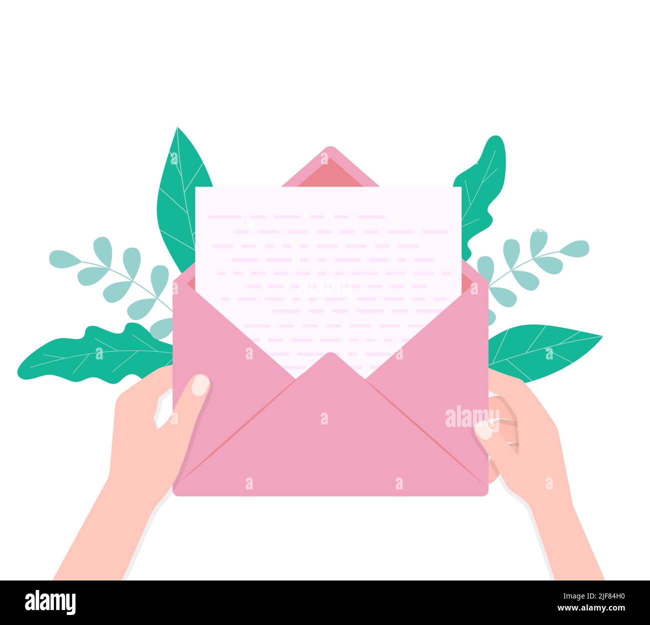 la mano tira dalla busta un foglio di carta vuota. concetto di posta. illustrazione vettoriale in stile piatto eps 10 Illustrazione Vettoriale