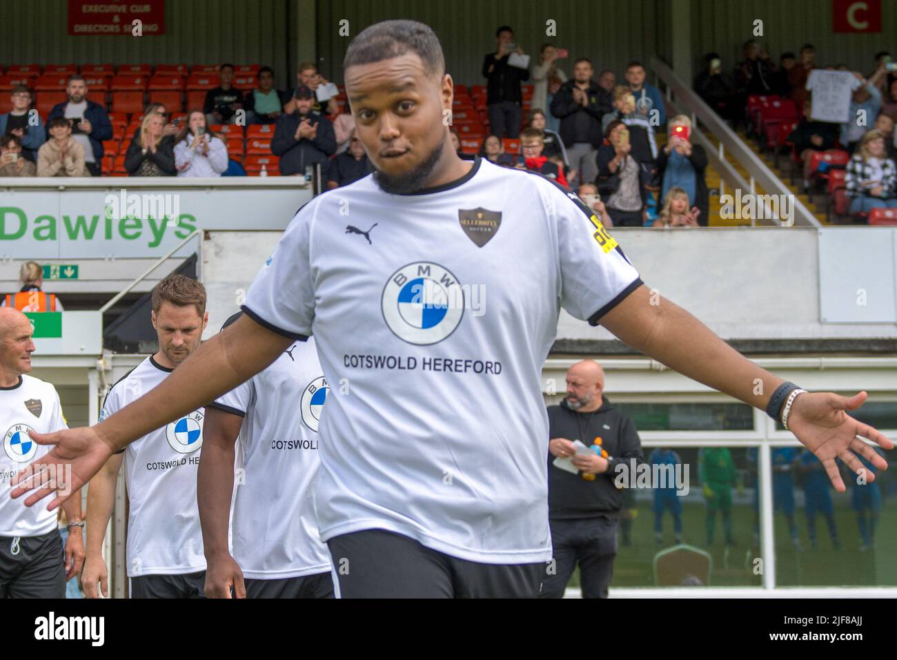 Hereford, Inghilterra 08 Agosto 2021.Sellebrity Soccer Celebrity Charity Football Match a Hereford FC in aiuto della mente Herefordshire. Credito: Cheshire Will Foto Stock