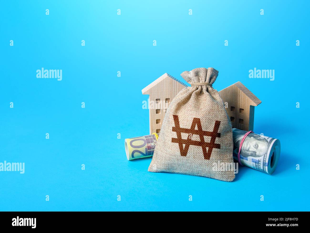 Case e corea del sud hanno vinto la borsa di denaro. Asset, gestione delle risorse finanziarie. Immobiliare. Dichiarazione, pagamento tasse. Contabilità e contabilità. Buil Foto Stock