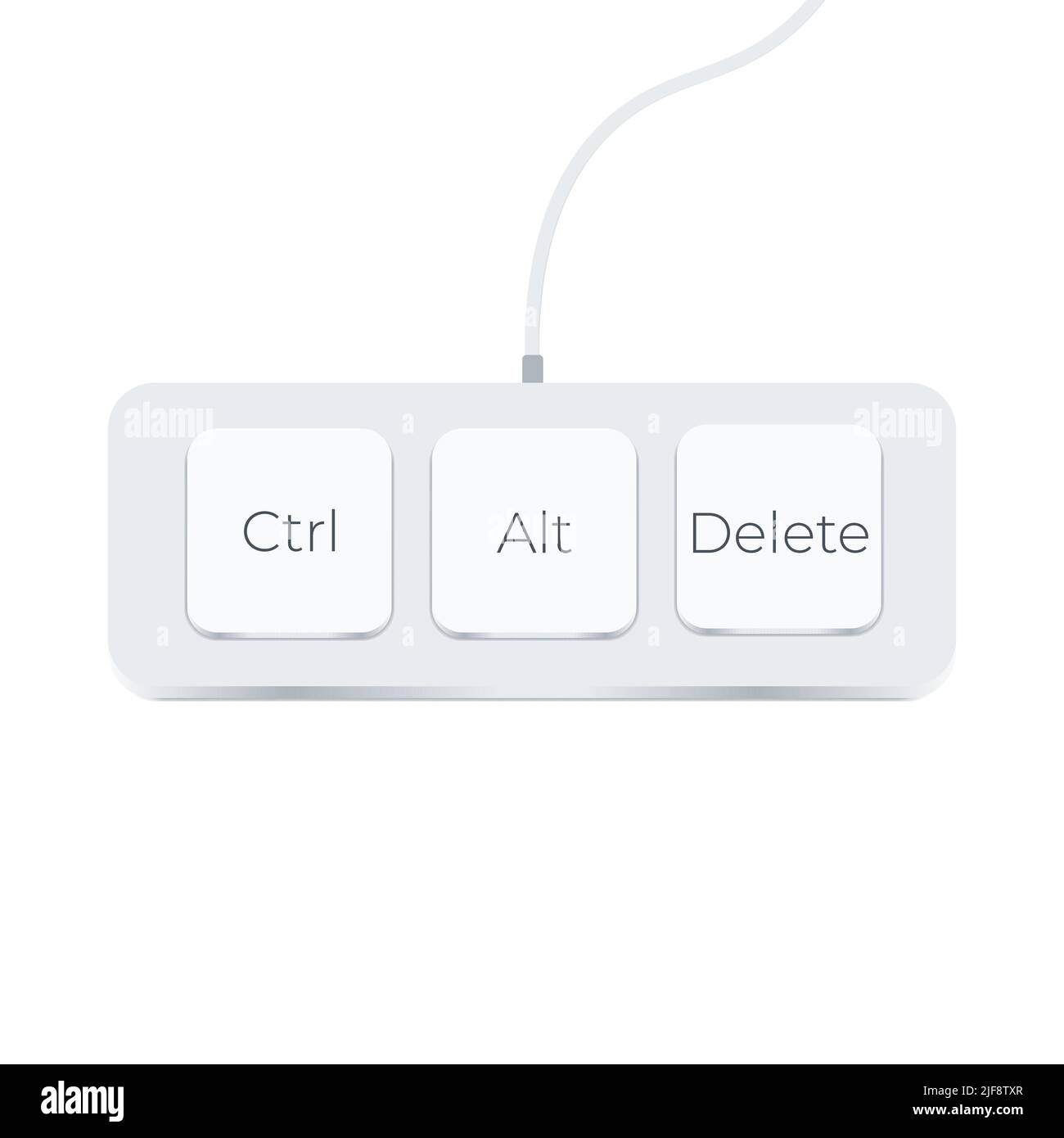 Ctrl, Alt e Canc su sfondo bianco. Stile piatto. Icona di scelta rapida da tastiera per il disegno del sito Web, il logo, l'app, l'interfaccia utente. Tre pulsanti per il computer fisso Illustrazione Vettoriale