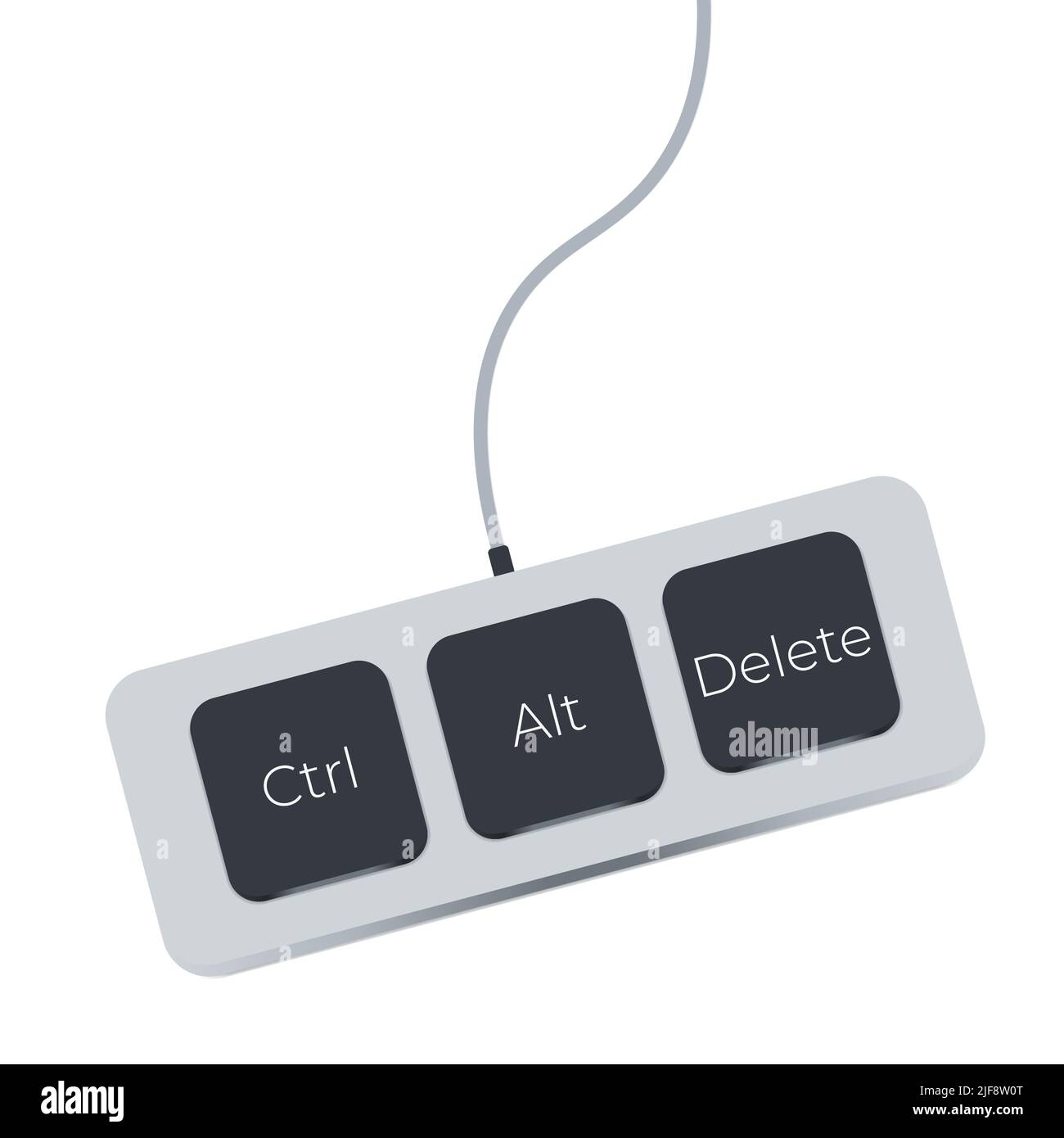 Ctrl, Alt e Canc su sfondo bianco. Stile piatto. Icona di scelta rapida da tastiera per il disegno del sito Web, il logo, l'app, l'interfaccia utente. Tre pulsanti per il computer fisso Illustrazione Vettoriale