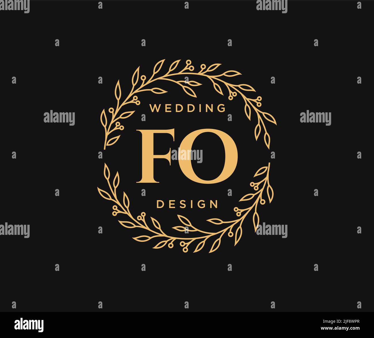 FO iniziali lettera matrimonio monogramma collezione loghi, disegnati a mano moderni minimalistici e modelli floreali per le carte di invito, Salva la data, elegante Illustrazione Vettoriale