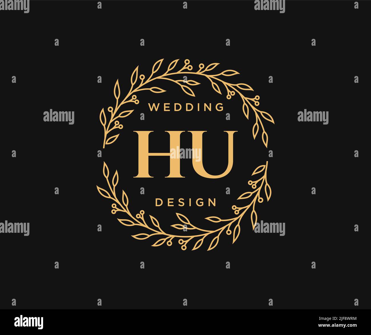 HU iniziali lettera matrimonio monogramma collezione loghi, disegnati a mano moderno minimalista e modelli floreali per carte di invito, Salva la data, elegante Illustrazione Vettoriale