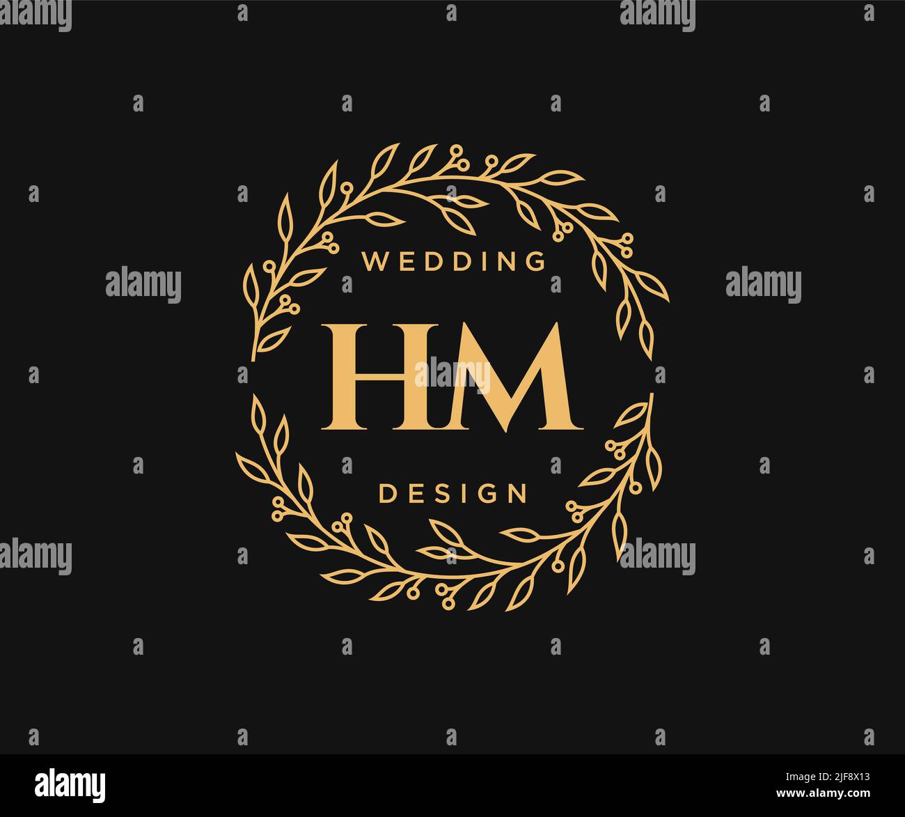 HM iniziali lettera Wedding monogramma collezione di loghi, disegnati a mano moderni minimalistici e modelli floreali per le carte di invito, Salva la data, elegante Illustrazione Vettoriale