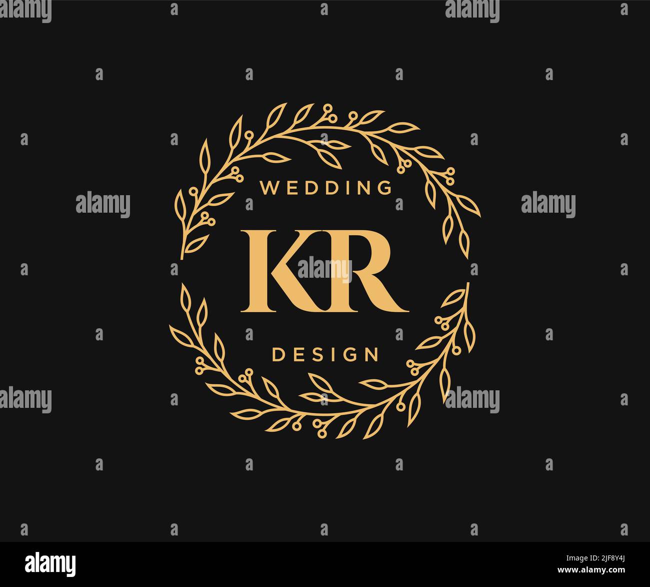 KR iniziali lettera Wedding monogramma collezione loghi, disegnati a mano moderni minimalistici e modelli floreali per carte di invito, Salva la data, elegante Illustrazione Vettoriale