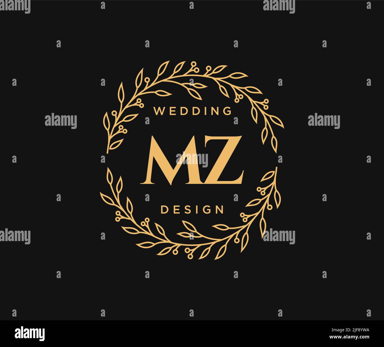 MZ sigla lettera matrimonio monogramma collezione loghi, modelli moderni minimalistici e floreali disegnati a mano per carte di invito, Salva la data, elegante Illustrazione Vettoriale