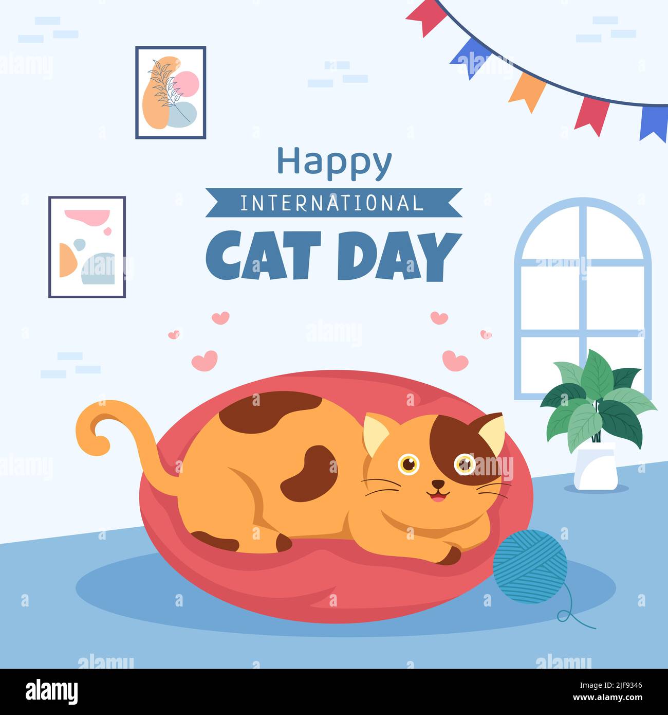 Illustrazione del vettore del modello di social media del cartoon piatto del giorno internazionale del gatto Illustrazione Vettoriale