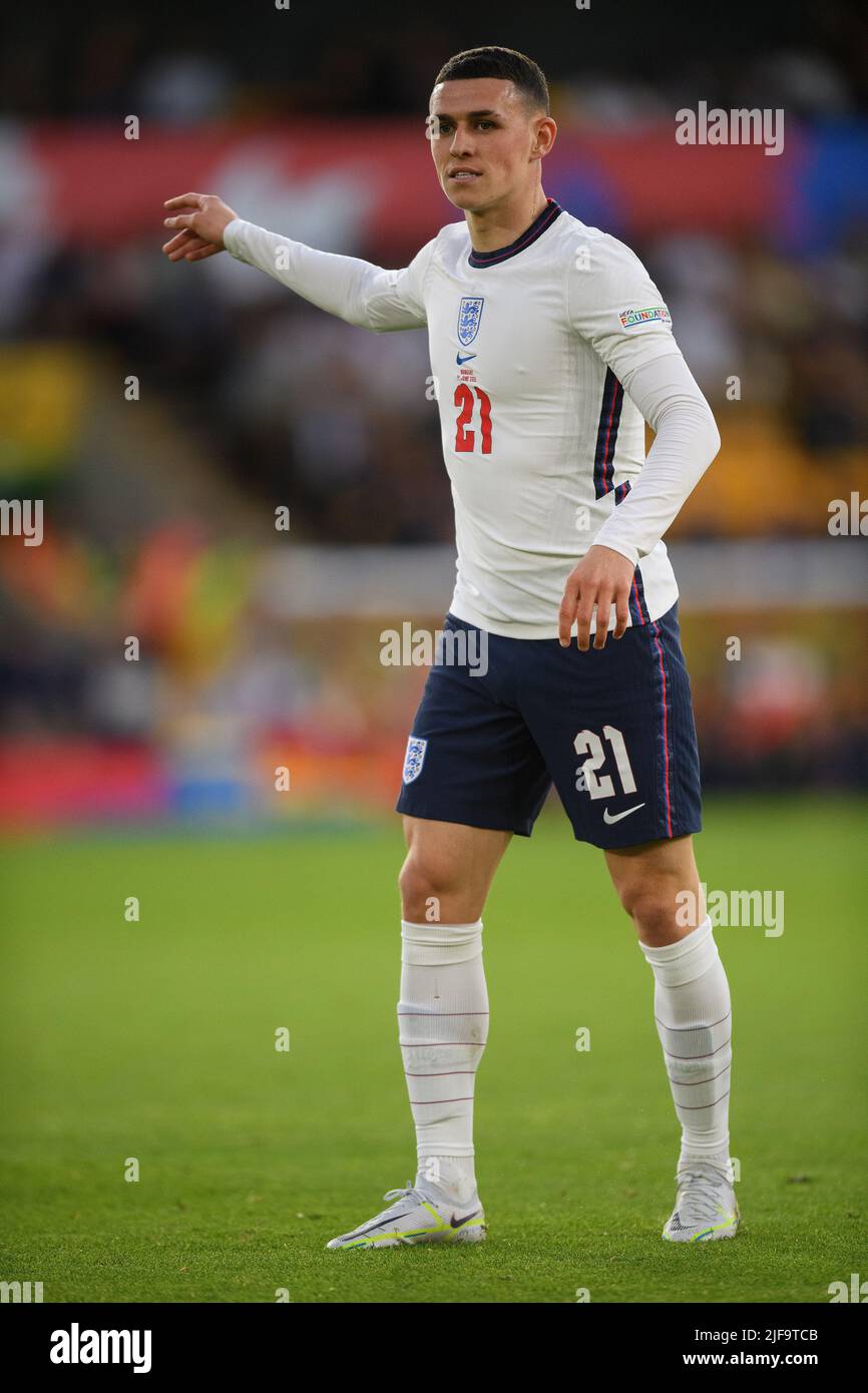 14 giugno 2022 - Inghilterra / Ungheria - Lega delle Nazioni UEFA Phil Foden in Inghilterra durante la partita della Lega delle Nazioni contro l'Ungheria. PIC : Mark Pain / Alamy Foto Stock