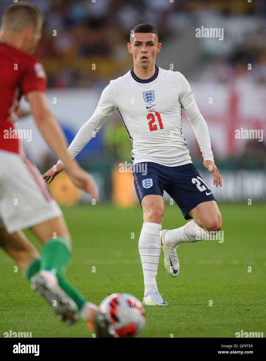 14 giugno 2022 - Inghilterra / Ungheria - Lega delle Nazioni UEFA Phil Foden in Inghilterra durante la partita della Lega delle Nazioni contro l'Ungheria. PIC : Mark Pain / Alamy Foto Stock