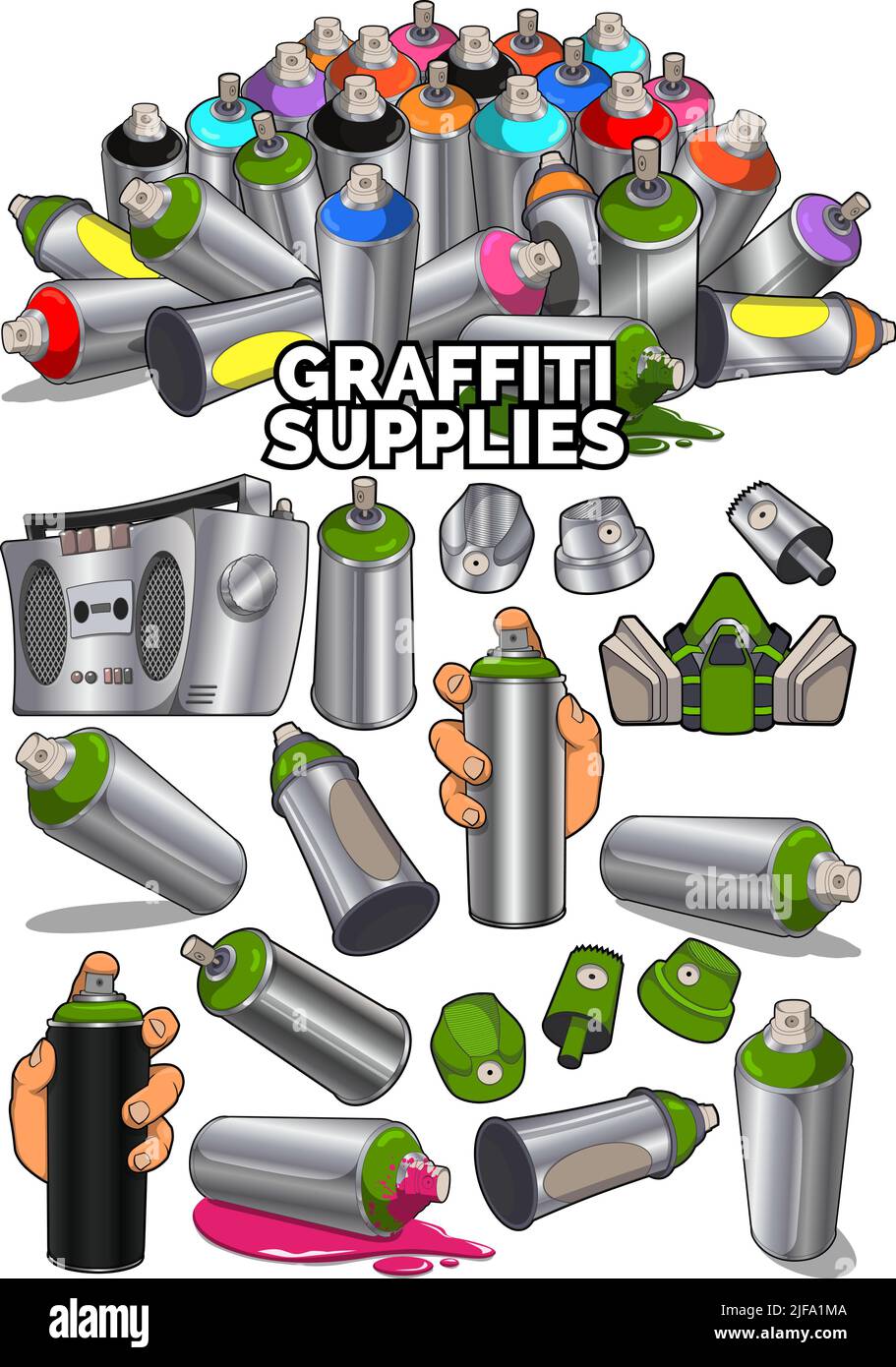 Graffiti Art Supplies - Vector Graphic Design Mega Pack Illustrazione Vettoriale