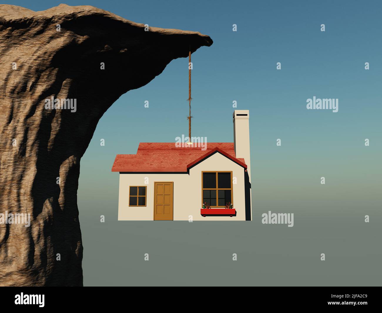 Casa appesa su una corda Foto Stock