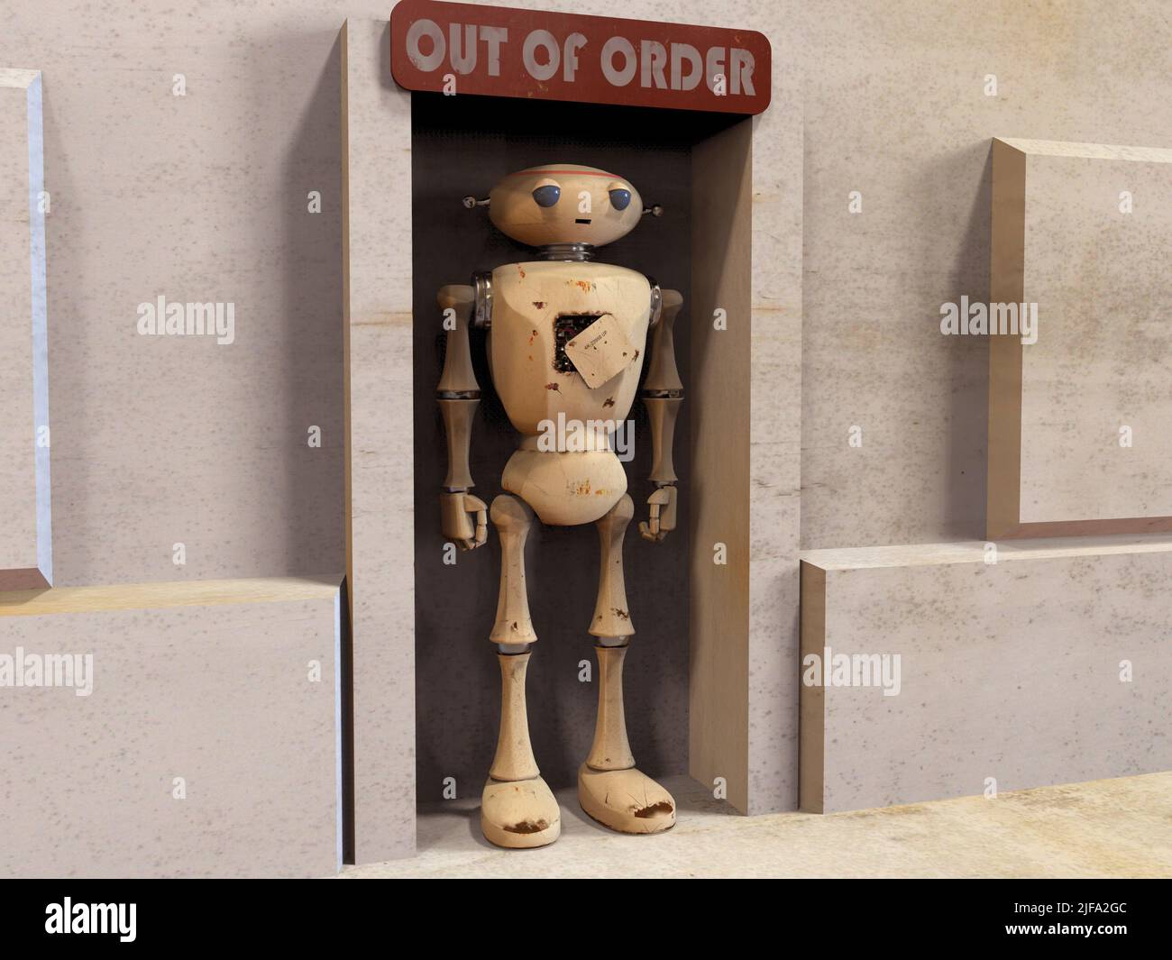 3d illustrazione di un vecchio robot Foto Stock