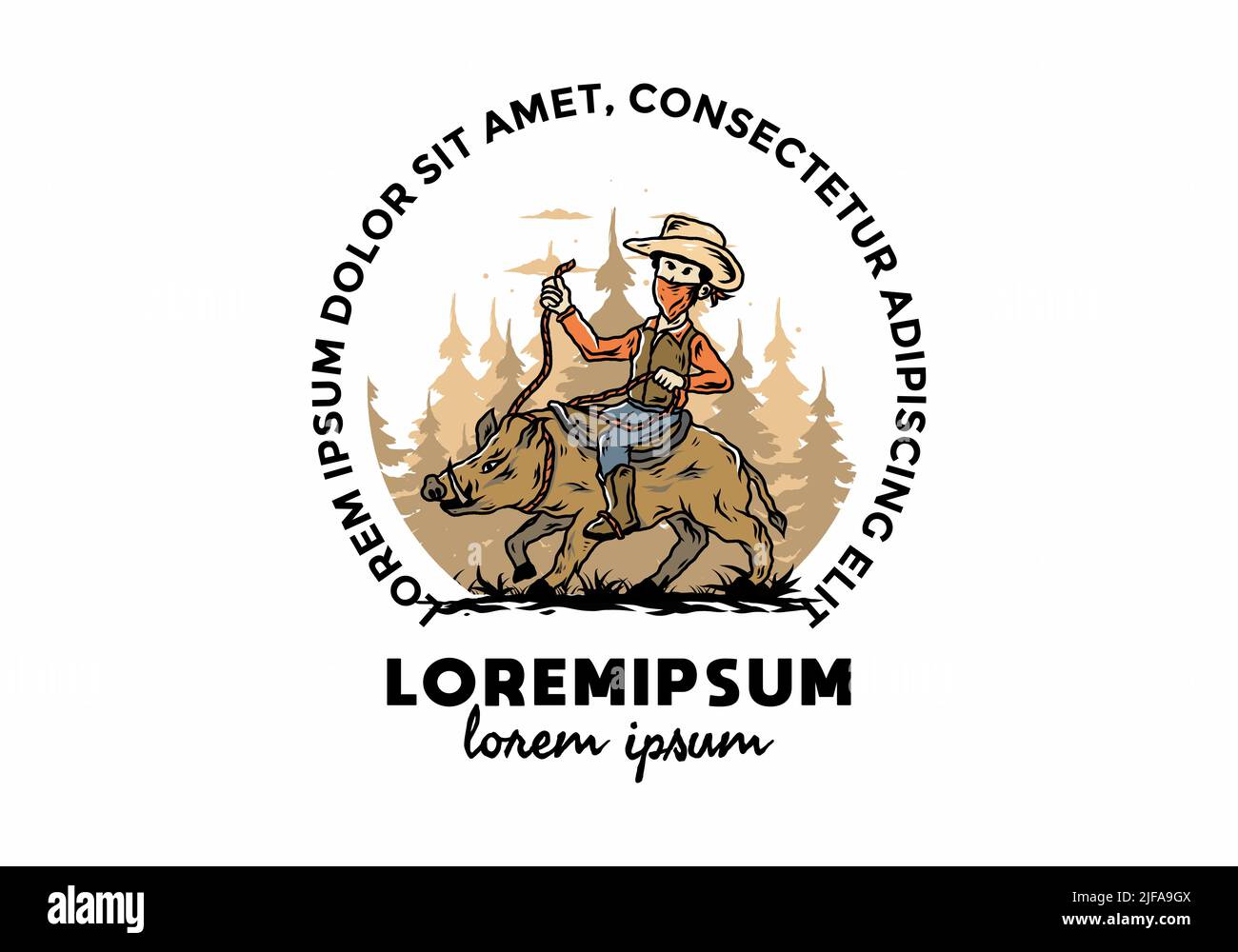 Uomo che guida un cinghiale illustrazione Illustrazione Vettoriale