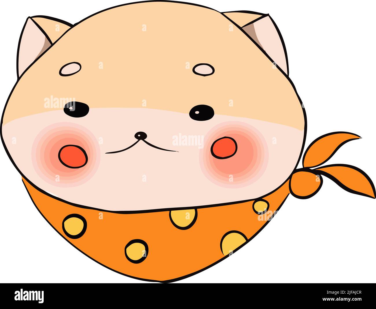 Un cane Shiba Inu fresco è disegnato in arte creativa, in una sciarpa intorno al collo come un cowboy. Timido e arrossisce sul collo Illustrazione Vettoriale