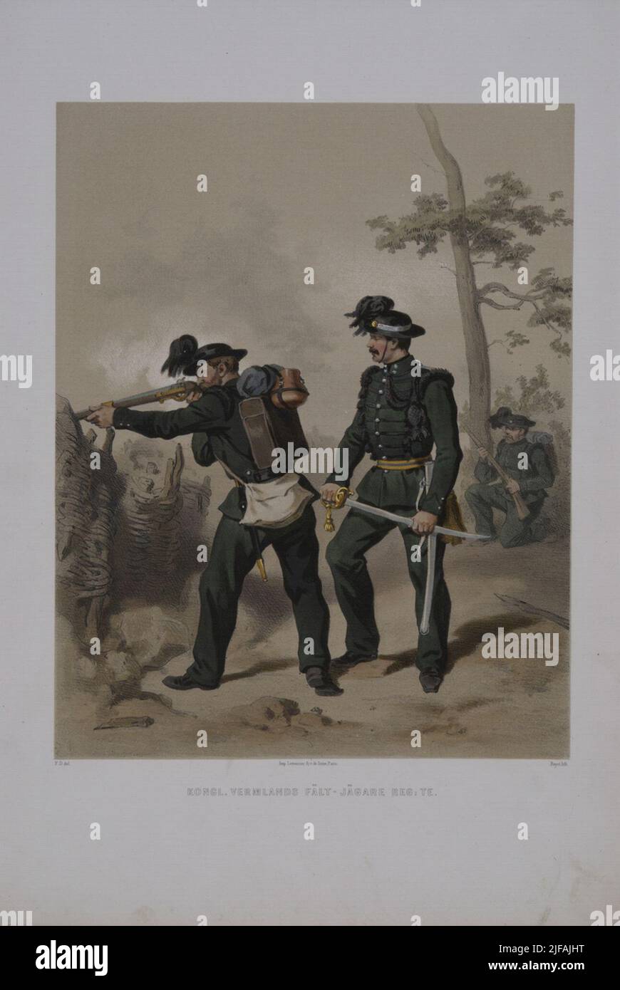 Presidente con uniforme per il reggimento dei cacciatori di campo di Värmland. Stampa postale a colori di Fritz von Dardel. Incluso nella collezione di poster le uniformi dell'esercito svedese e norvegese, 1861-1863. Appartiene all'archivio dell'Armemuseum Foto Stock