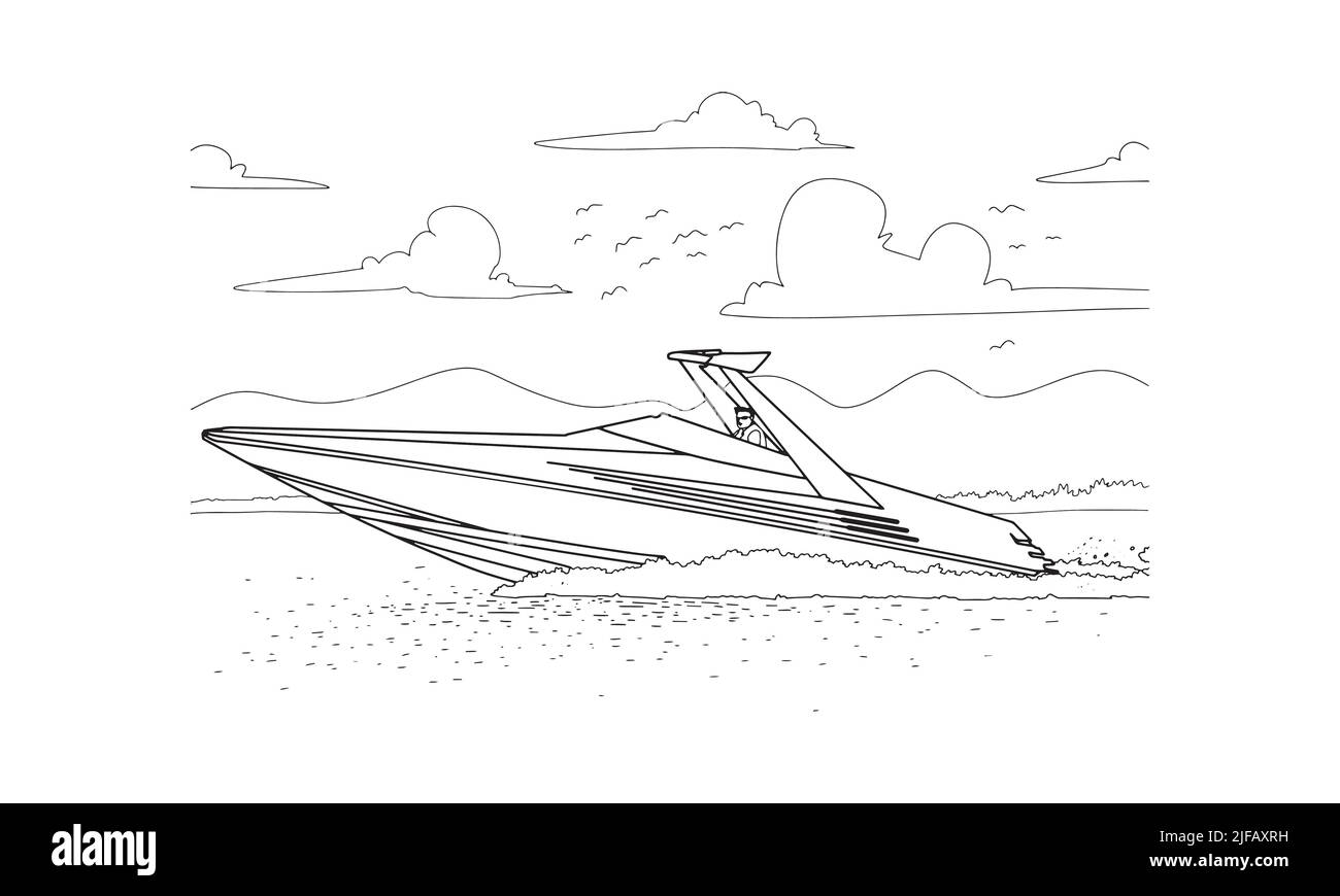 Illustrazione grafica della linea di schizzo di Speed Boat Illustrazione Vettoriale