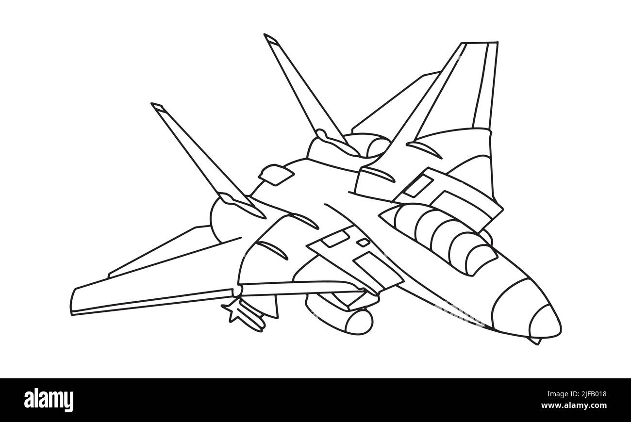 Aeroplano disegno di disegno di linea di illustrazione vettoriale per libro da colorare. Cartoon Airplane disegno per colorare libro per bambini e ragazzi. Disegno grafico di schizzo Illustrazione Vettoriale