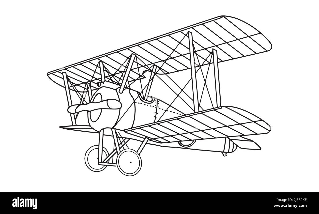 Aeroplano disegno di disegno di linea di illustrazione vettoriale per libro da colorare. Cartoon Airplane disegno per colorare libro per bambini e ragazzi. Disegno grafico di schizzo Illustrazione Vettoriale