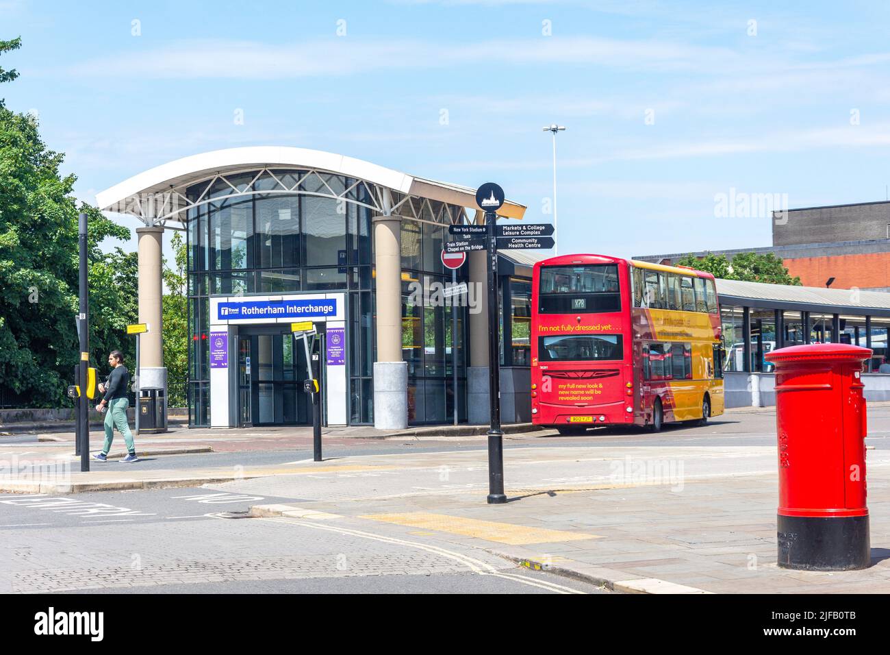 Stazione degli autobus Rotherham Interchange, Frederick Street, Rotherham, South Yorkshire, Inghilterra, Regno Unito Foto Stock