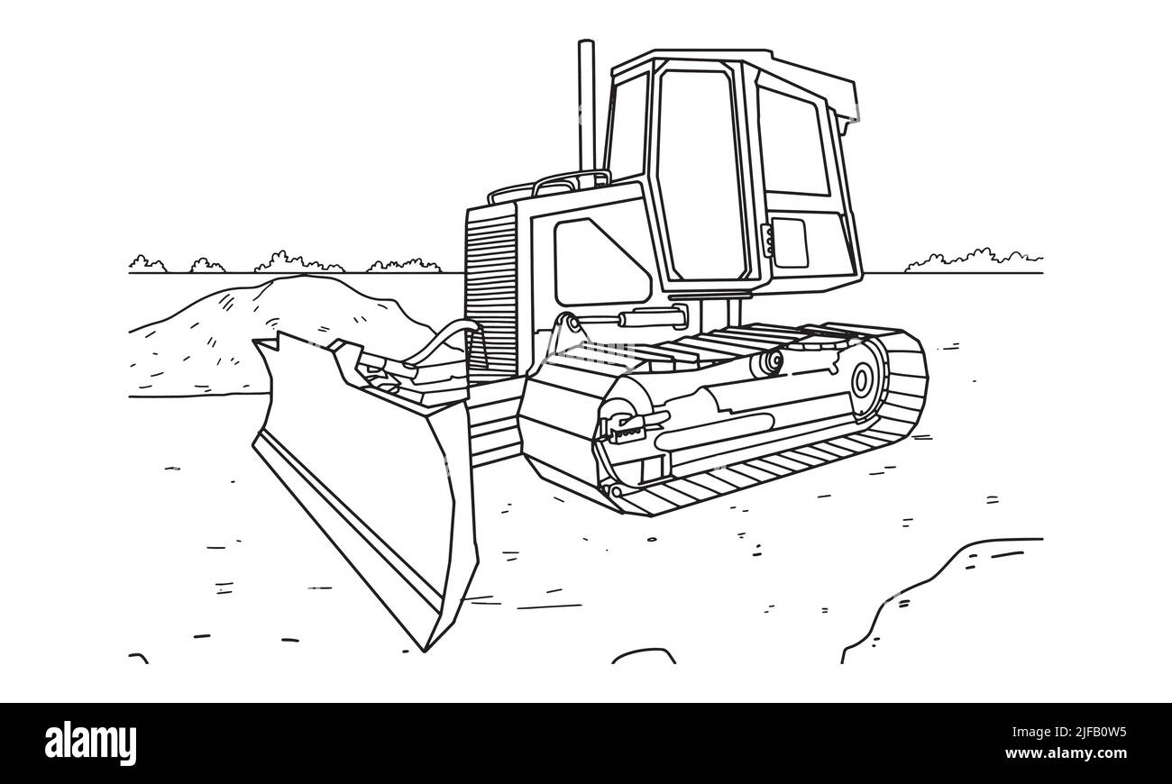 Illustrazione della linea di disegno del veicolo da costruzione Illustrazione Vettoriale