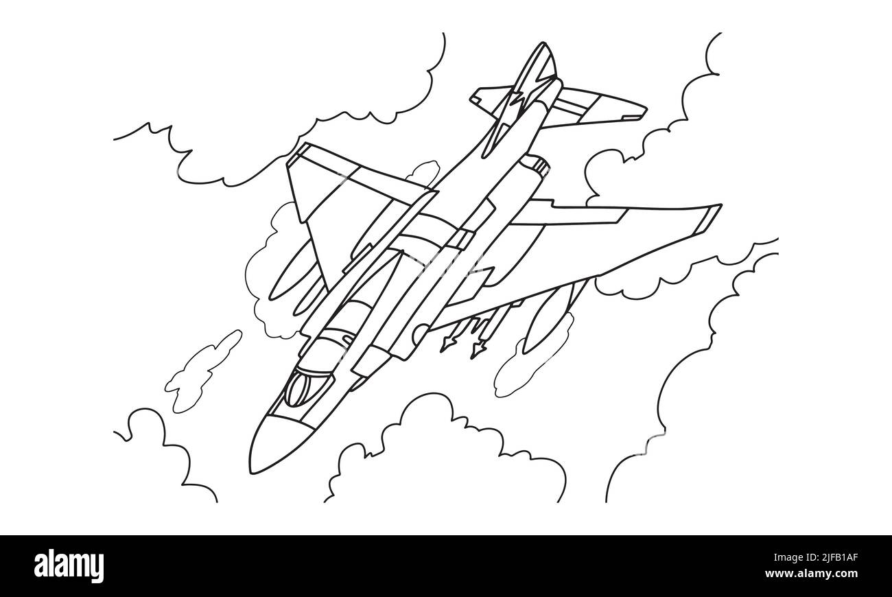 Aeroplano disegno di disegno di linea di illustrazione vettoriale per libro da colorare. Cartoon Airplane disegno per colorare libro per bambini e ragazzi. Disegno grafico di schizzo Illustrazione Vettoriale