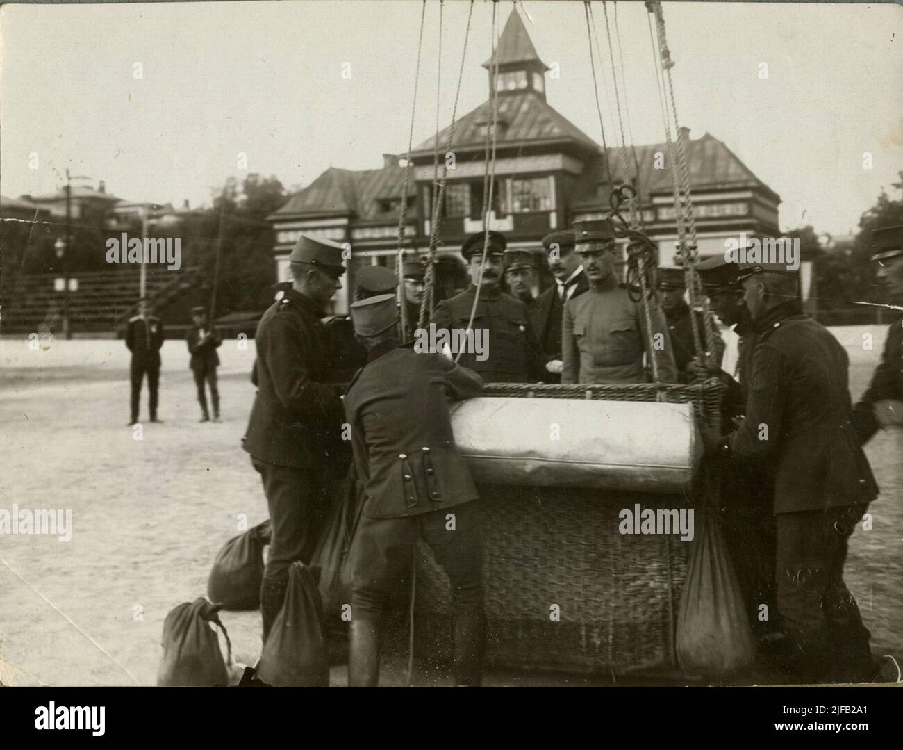 Pallone aerostatico allo Stockholm Sports Park, attuale stadio di Stoccolma. Foto Stock