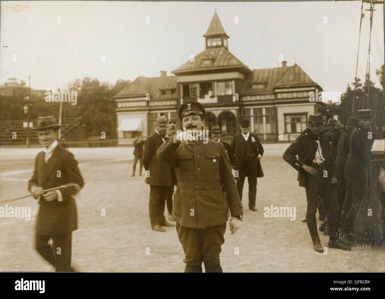 Pallone aerostatico allo Stockholm Sports Park, attuale stadio di Stoccolma. Foto Stock