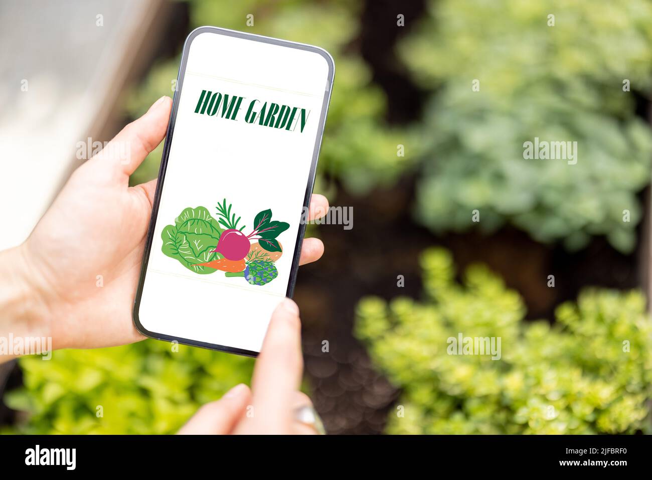 Smartphone con disegno di verdure sullo schermo Foto Stock