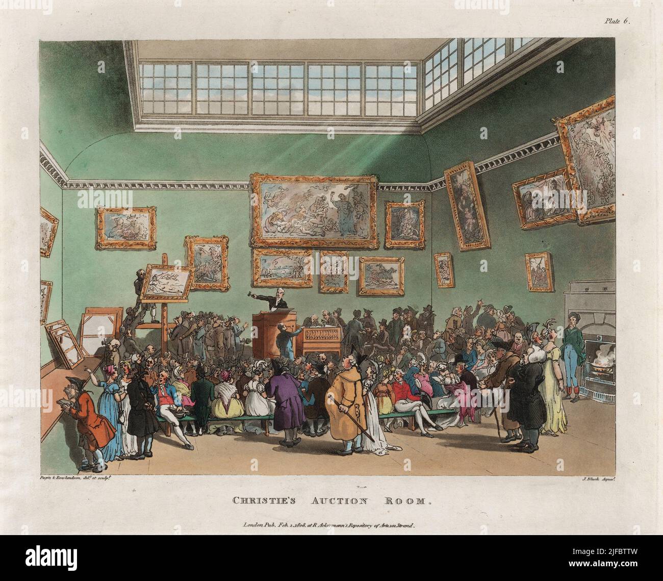 Christie’s Auction Room, Londra, 1 febbraio 1808 artista: Thomas Rowlandson (1756-1827) artista e caricaturista inglese dell’era georgiana. Osservatore sociale, è stato un artista prolifico e tipografo. Credit: Thomas Rowlandson/Alamy Foto Stock