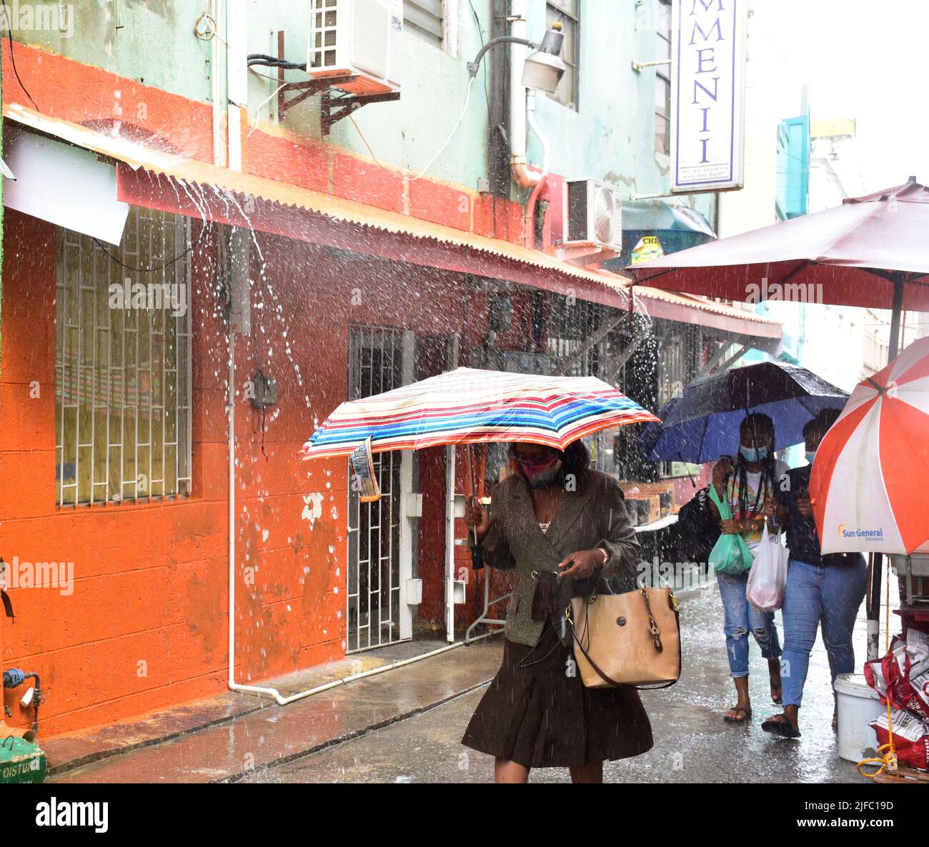 Giornata delle piogge a Bridgetown, Barbados Foto Stock