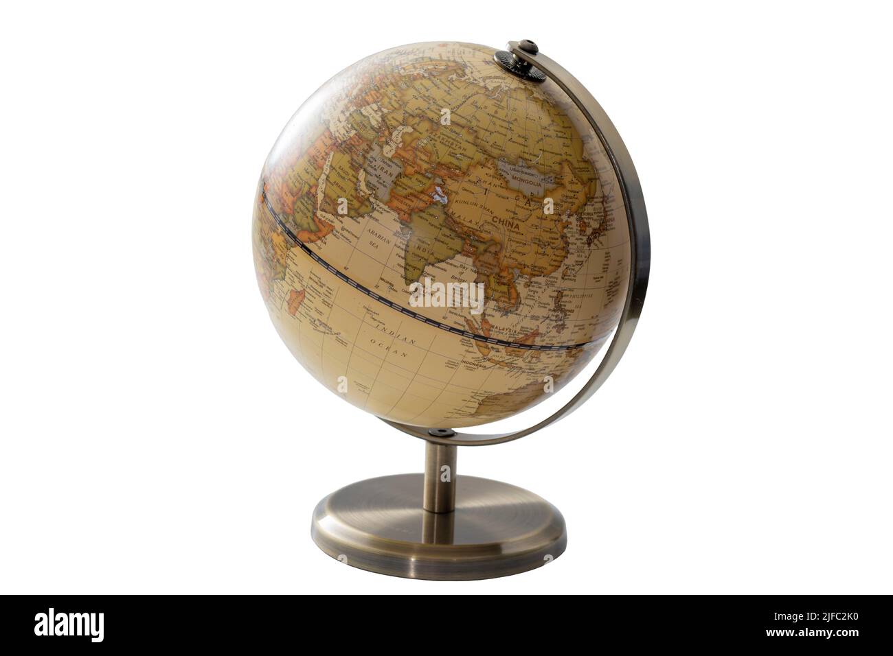 Immagine PNG del modello tan terra globo isolato su sfondo bianco con ritaglio percorso concetto di ritaglio per i professionisti educativi, l'atlante insegnamento e la geografia Foto Stock