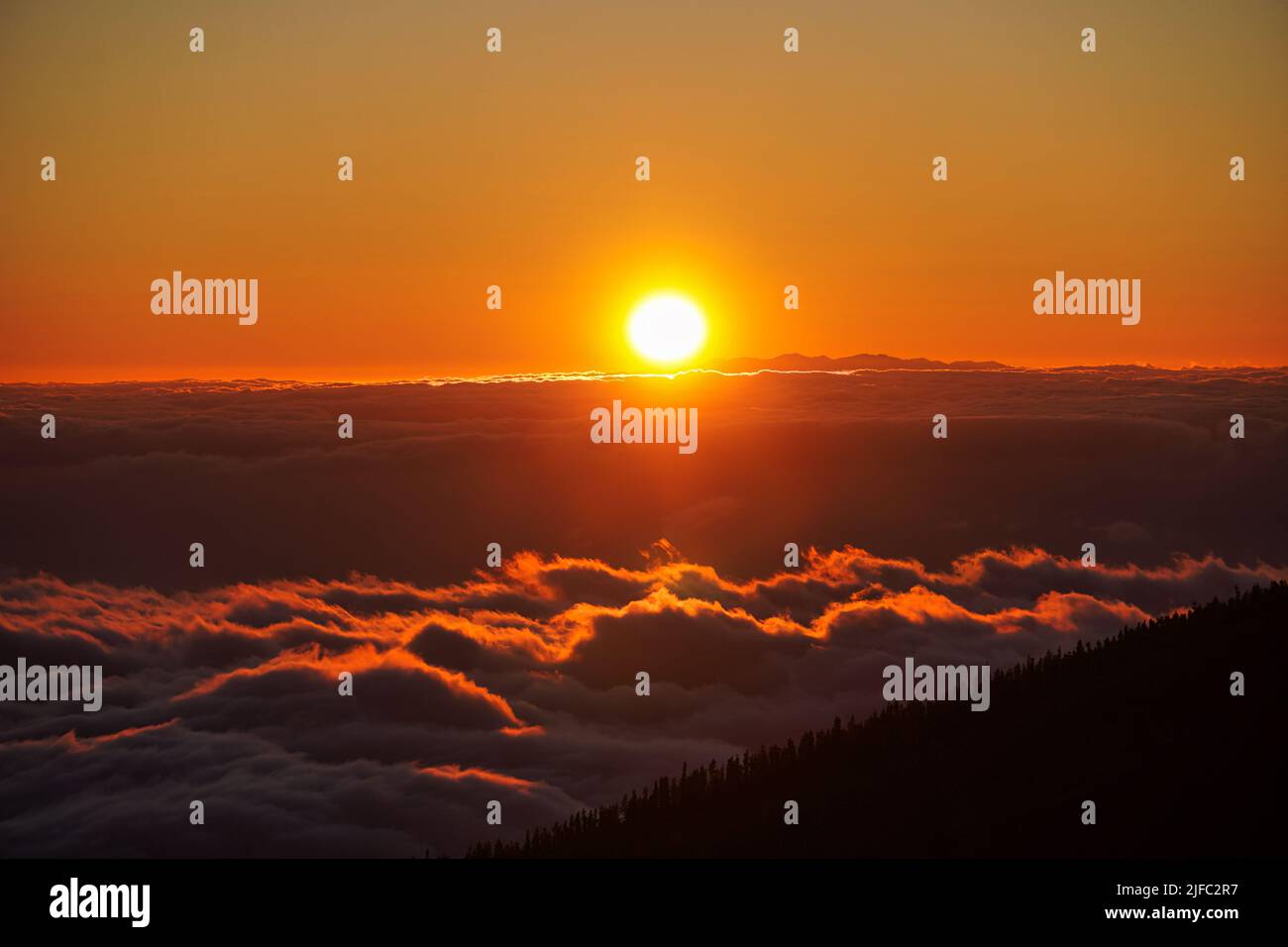 Tramonto sulla montagna a Tenerife, Spagna, Europa Foto Stock