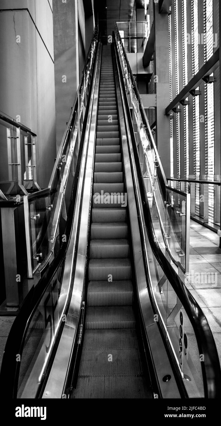 immagine in bianco e nero di una moderna scala mobile a shanghai Foto Stock