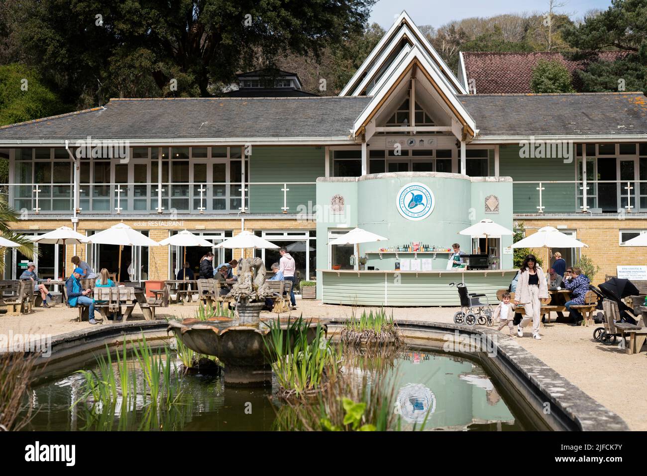 Vista generale del Ventnor Botanic Garden caffè e ristorante sull'isola di Wight. Foto Stock