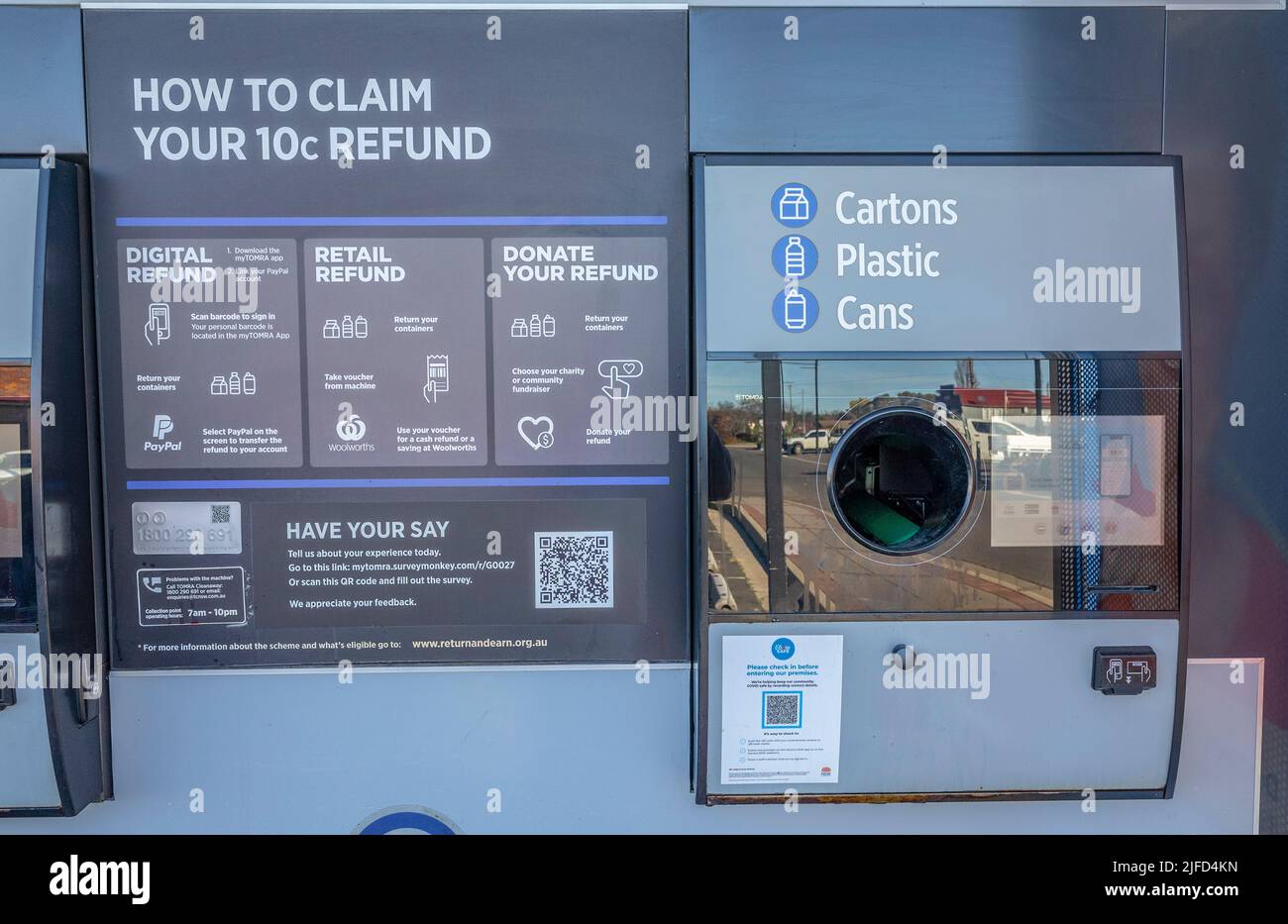 Il governo del NSW continua a implementare il suo sistema di deposito container noto come Return and Earn, questo a Glen Innes, nel nuovo galles settentrionale del sud. Foto Stock