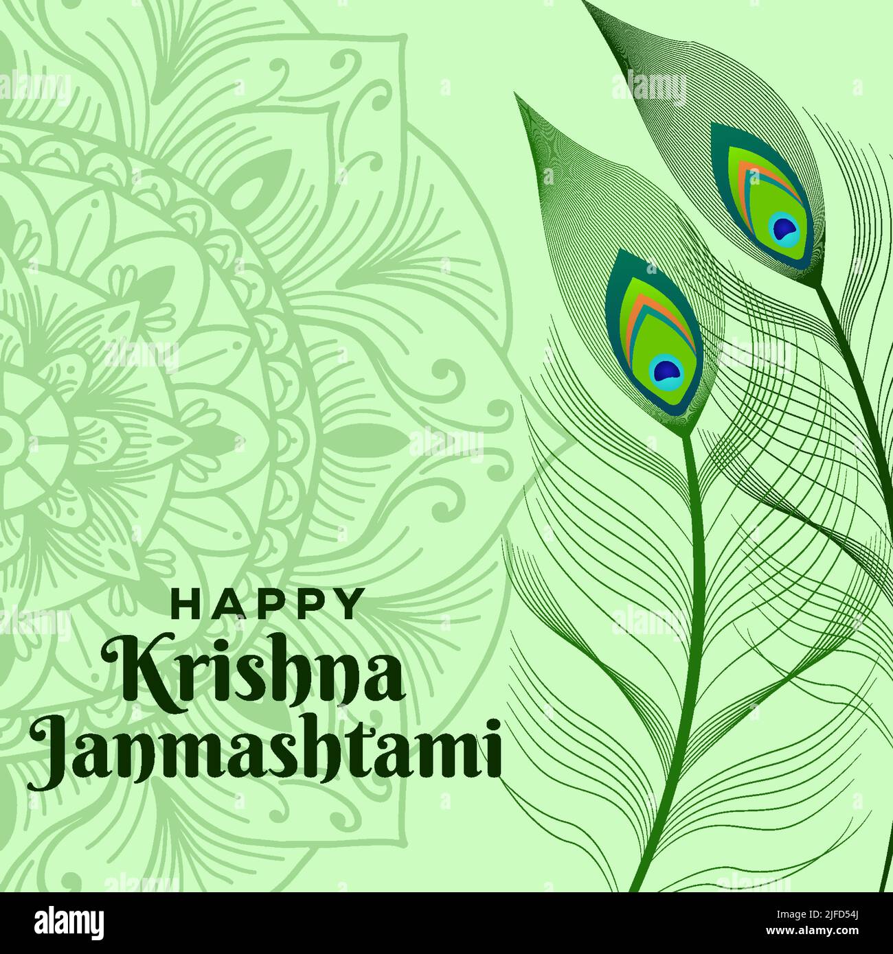 Felice illustrazione di krishna Janmashtami con piuma di pavone Illustrazione Vettoriale