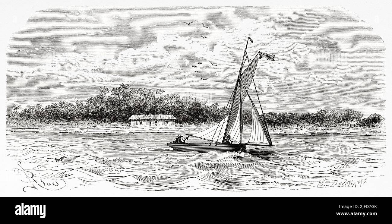 Prima piantagione di cacao a Villa Nova sul fiume Tefe, Stato di Amazonas, Brasile. Sud America. Viaggio attraverso il Sud America, dall'Oceano Pacifico all'Oceano Atlantico di Paul Marcoy 1848-1860 da le Tour du Monde 1867 Foto Stock