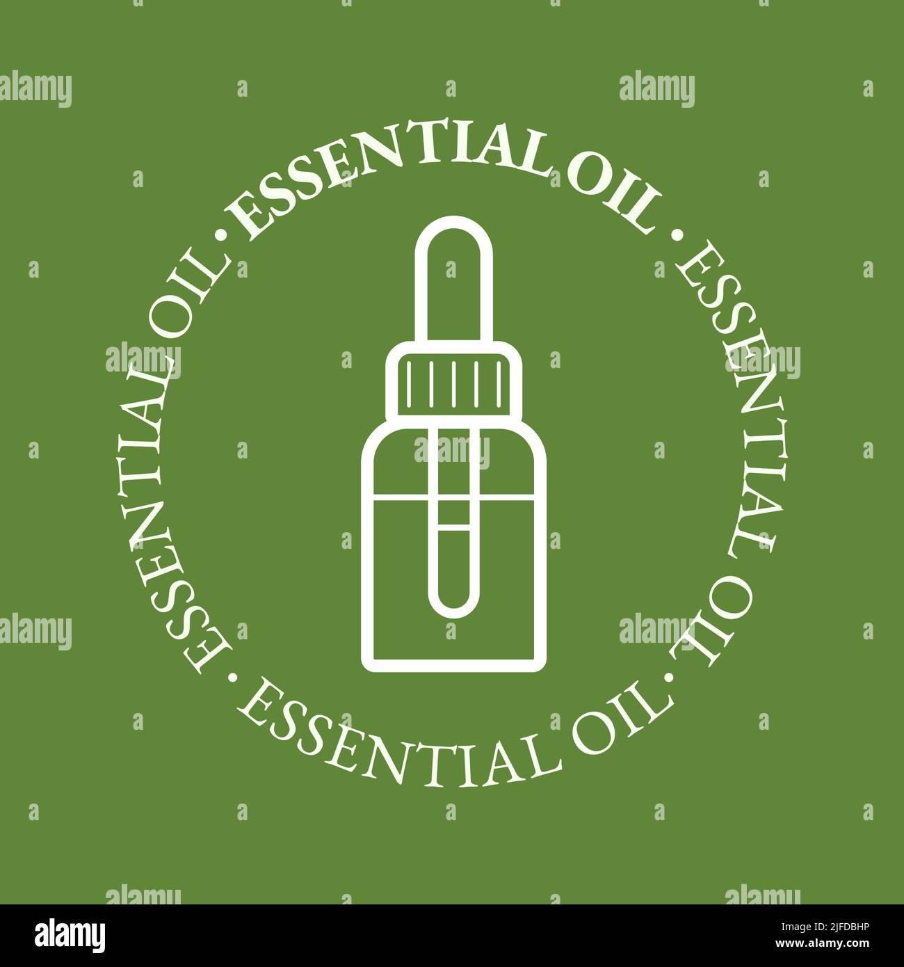 Simbolo della bottiglia dell'olio essenziale con testo. Aromaterapia e olio cosmetico icona. Illustrazione vettoriale piatta Illustrazione Vettoriale
