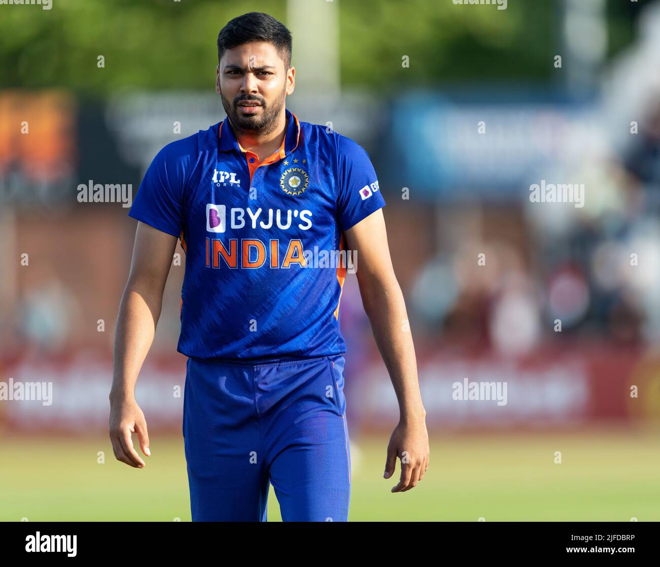 L'India Avesh Khan in una partita del T20 Tour contro il Derbyshire Foto Stock