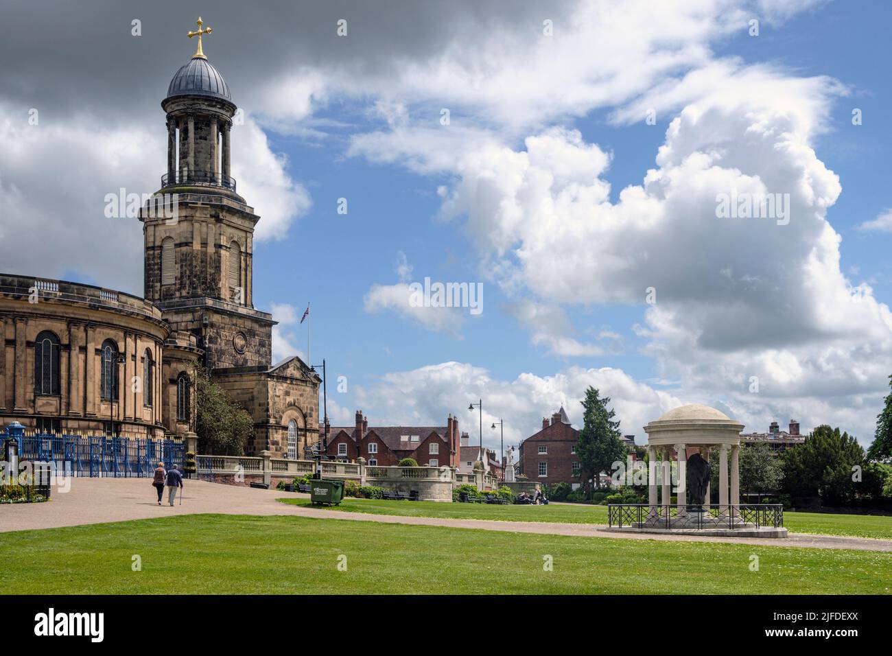 St Chad's Church from the Quarry, Shrewsbury, Shropshire Foto Stock