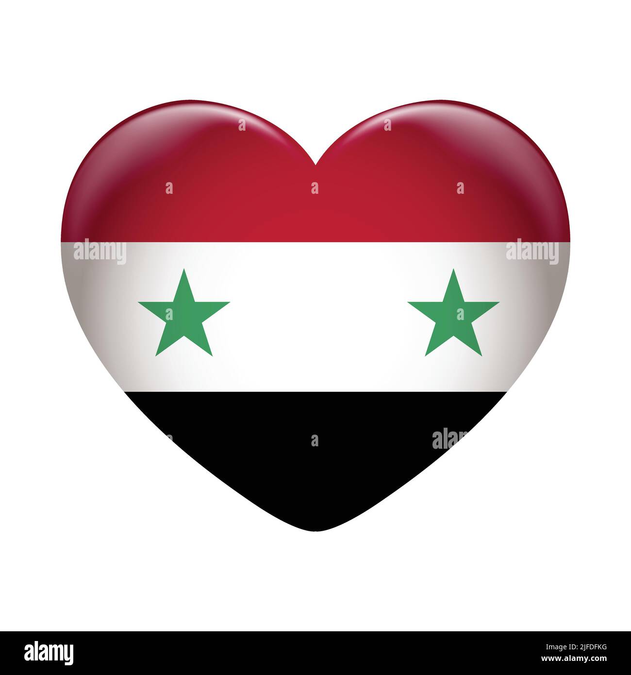 Icona della bandiera siriana isolata su sfondo bianco. Allarme Siria. Icona flag lucida. Illustrazione Vettoriale