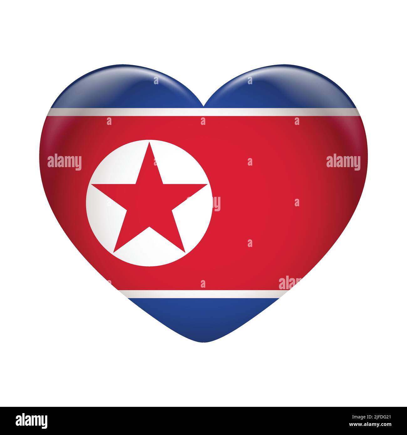Icona della bandiera della Corea del Nord isolata su sfondo bianco. Bandiera della Corea del Nord. Icona flag lucida. Illustrazione Vettoriale